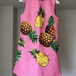 Pineapple-Print Sleeveless Dress (Pink/Yellow)